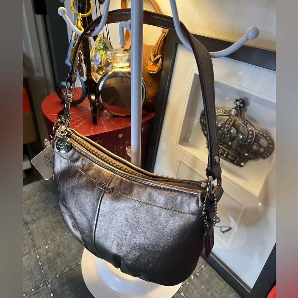 Coach Ashley Small Metallic Leather Brown/Bronze Pleated Shoulder Bag